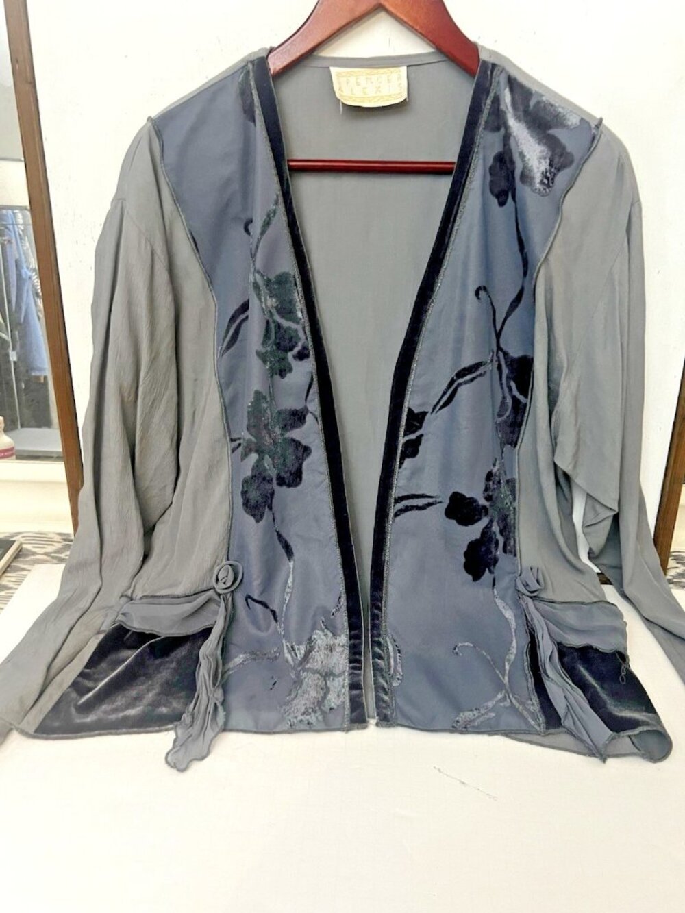 Y2K Spencer Alexis Mixed Media Kimono, Bohemian Art to Wear Silver Grey Size 10